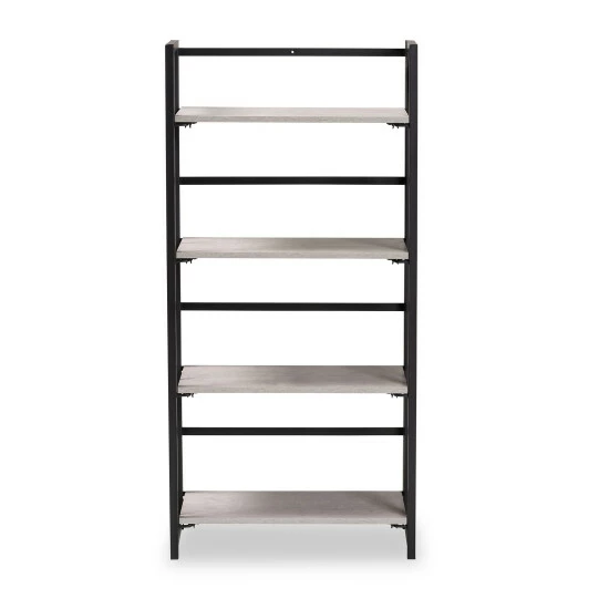 Flash Sale ๐ฅ Baxton Studio Lakota Modern Industrial-styled 4-Tier Display Shelf-Light Grey/Black ๐คฉ - Image 3