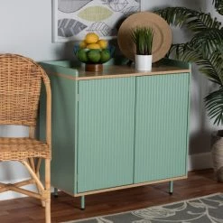 Best Sale ๐ Baxton Studio Tavita Mid-Century Modern Two-Tone Mint Green And Oak Brown Finished Wood 2-Door Sideboard Buffet ๐