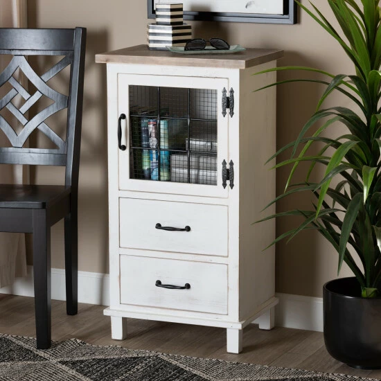 Hot Sale ๐ Baxton Studio Faron Traditional Farmhouse White And OakWood 2-Drawer Storage Cabinet ๐ - Image 8