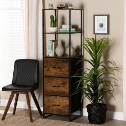 Flash Sale 🛒 Baxton Studio Hakan Modern Industrial 3-Drawer Wood Storage Cabinet-Walnut Brown ✔️