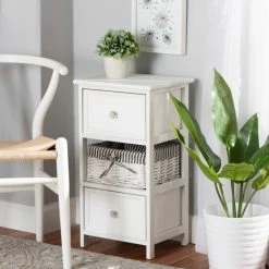 Budget โ๏ธ Baxton Studio Hayden Contemporary Wood Storage Unit With Willow Basket-White โจ