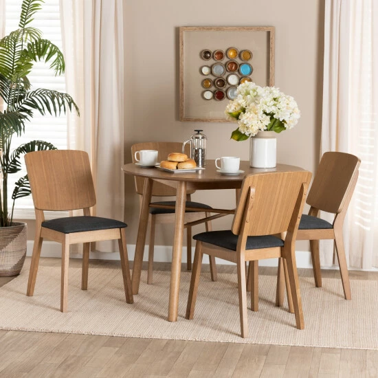 Best deal 😍 Baxton Studio Denmark Mid-Century Modern Black Fabric And French Oak Brown Finished Rubberwood 5-Piece Dining Set ✔️
