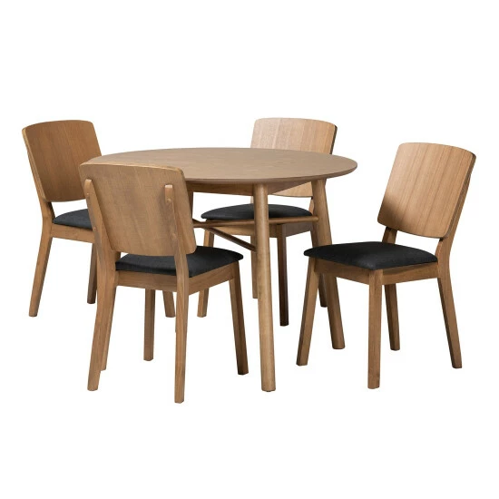 Best deal 😍 Baxton Studio Denmark Mid-Century Modern Black Fabric And French Oak Brown Finished Rubberwood 5-Piece Dining Set ✔️ - Image 2