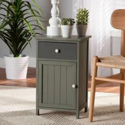 Deals 😉 Baxton Studio Barend Mid-Century Modern 1-Drawer Wood Storage Cabinet-Grey/Charcoal 🥰