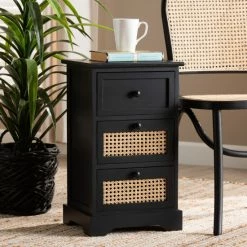 Flash Sale 👍 Baxton Studio Dacey Transitional Wood Storage Cabinet With Rattan Drawers-Espresso 🤩