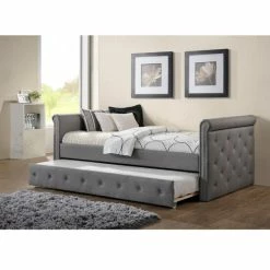 Brand new 🥰 Baxton Studio Aisopos Modern And Contemporary Grey Fabric Tufted Twin Size Daybed With Roll-out Trundle Guest Bed 🤩