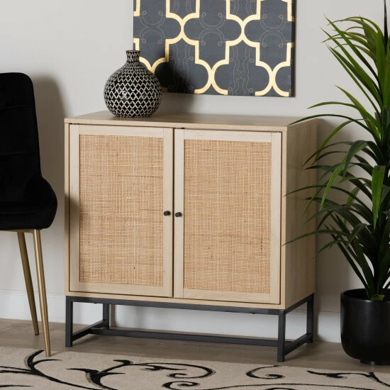 Best deal ๐ฅ Baxton Studio Caterina Bohemian Wood /Natural Rattan 2-Door Storage Cabinet-Natural ๐