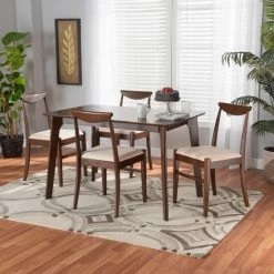 Best deal 👏 Baxton Studio Delphina Mid-Century Modern Dark Brown Finished Wood Dining Set Cream, Dark Brown 🌟