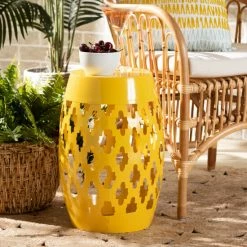Coupon 💯 Baxton Studio Branson Modern And Contemporary Metal Outdoor Side Table Yellow ⌛