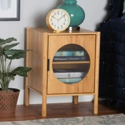 Coupon 😍 Baxton Studio Naresh Mid-Century Modern Transitional Natural Brown Bamboo Wood 1-Door End Table 🔔