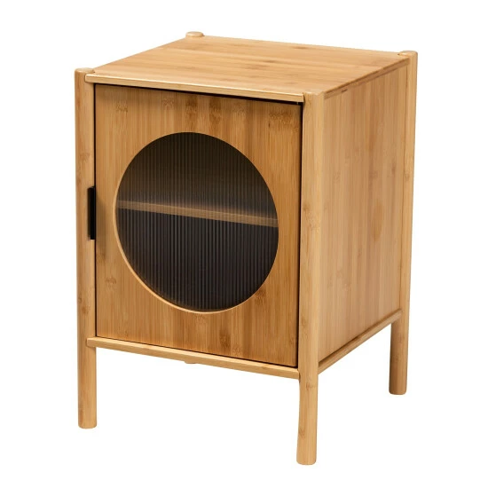 Coupon ๐ Baxton Studio Naresh Mid-Century Modern Transitional Natural Brown Bamboo Wood 1-Door End Table ๐ - Image 2