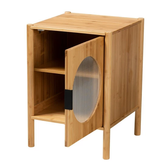 Coupon ๐ Baxton Studio Naresh Mid-Century Modern Transitional Natural Brown Bamboo Wood 1-Door End Table ๐ - Image 3