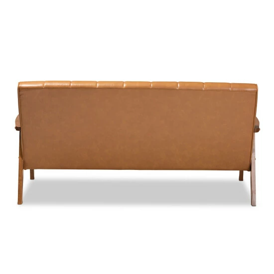 Brand new ๐คฉ Baxton Studio Nikko Tan Faux Leather And Walnut Finished Wood Sofa โ๏ธ - Image 5