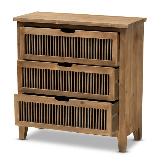Flash Sale ๐งจ Baxton Studio Clement Rustic Transitional Oak Finished 3-Drawer Storage Cabinet ๐ - Image 3