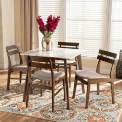 Best Sale 🔥 Baxton Studio Richmond Mid-Century Modern 5-PC Dining Set Beige 🧨