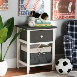 Best deal 🎁 Baxton Studio Shadell Modern White Wood Storage Unit With Grey Willow Basket ⌛