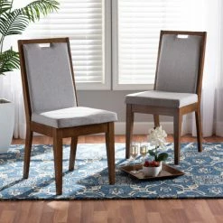 Best Sale ๐ฏ Baxton Studio Octavia Modern And Contempory Upholstered Wood Dining Chair Set(2PC) Grey, Walnut Brown โค๏ธ