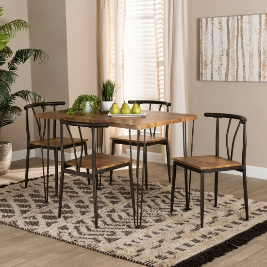 Budget 🥰 Baxton Studio Tilda Modern Industrial Natural Brown Finished Wood And Dark Bronze Metal 5-Piece Dining Set 🔔