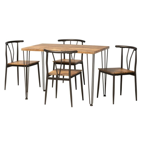 Budget 🥰 Baxton Studio Tilda Modern Industrial Natural Brown Finished Wood And Dark Bronze Metal 5-Piece Dining Set 🔔 - Image 2