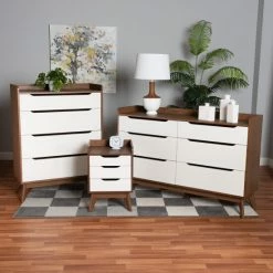 Hot Sale 🌟 Baxton Studio Brighton Mid-Century Modern Two-Tone White And Walnut Brown Finished Wood 3-Piece Storage Set 🎉