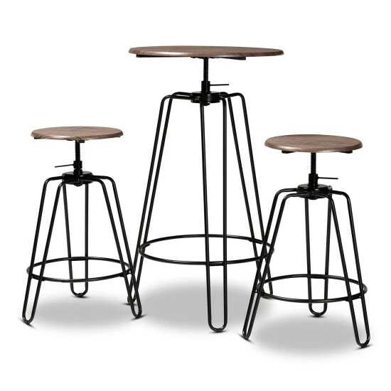 Wholesale ๐ Baxton Studio Veera Vintage Industrial Rustic 3-Piece Height Adjustable Pub Set โค๏ธ - Image 2