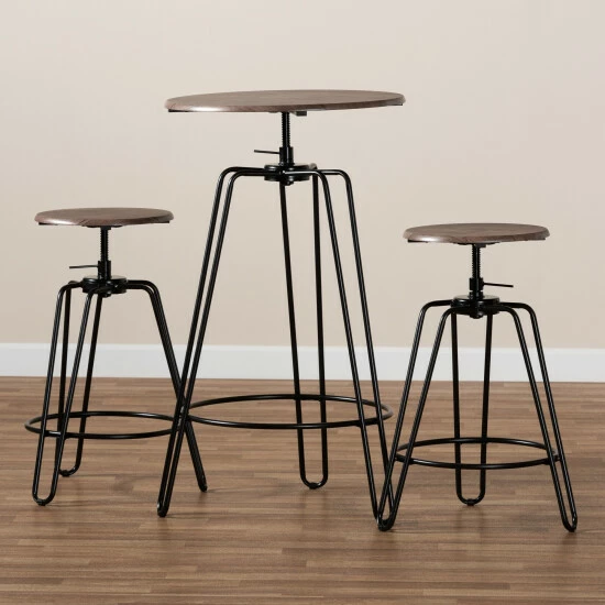 Wholesale ๐ Baxton Studio Veera Vintage Industrial Rustic 3-Piece Height Adjustable Pub Set โค๏ธ - Image 8