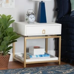 Best reviews of 👏 Baxton Studio Melosa Modern/ Glam And Luxe Wood And Gold Metal 1-Drawer End Table Black, Gold ✔️