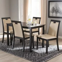 Flash Sale 💯 Contemporary Beige Faux Leather 5-Piece Dining Set By Baxton Studio 😍