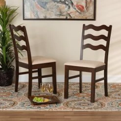 Best deal 👏 Baxton Studio Amara Mid-Century Modern 2-Piece Dark Brown Wood Dining Chair Set Cream, Dark Brown 🎁