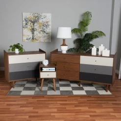 Cheapest 🤩 Baxton Studio Halden Mid-Century Modern Multicolor Walnut Brown And Grey Gradient Finished Wood 3-Piece Storage Set ✔️