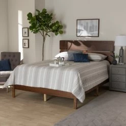 New 🎁 Baxton Studio Anthony Modern And Contemporary Panel Bed Walnut 🛒