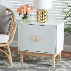 Best reviews of ✔️ Baxton Studio Kamana Modern And Contemporary Two-Tone White And Oak Brown Finished Wood And Gold Metal 2-Door Storage Cabinet 🛒