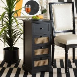 Best deal ✨ Baxton Studio Dacey Mid-Century Modern 4-Drawer Wood/Rattan Cabinet - Espresso 😀