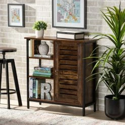 Hot Sale ⭐ Baxton Studio Wayland Modern Rustic Brown Wood And Metal 👟 Shoe Storage Cabinet ✔️