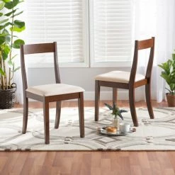 Promo 😀 Baxton Studio Carola Mid-Century Modern Dark Brown Finished Wood 2-Piece Dining Chair Set Cream, Dark Brown ✨