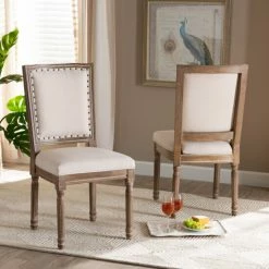Flash Sale 🛒 Baxton Studio Louane French Inspired Upholstered Wood Dining Chair Set(2PC)-Beige Beige(with Rattan) ⌛