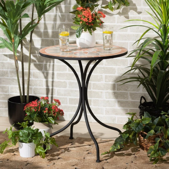 Cheap 👍 Baxton Studio Talise Modern Colored Ceramic Tile & Black Metal Outdoor Dining Table ✔️