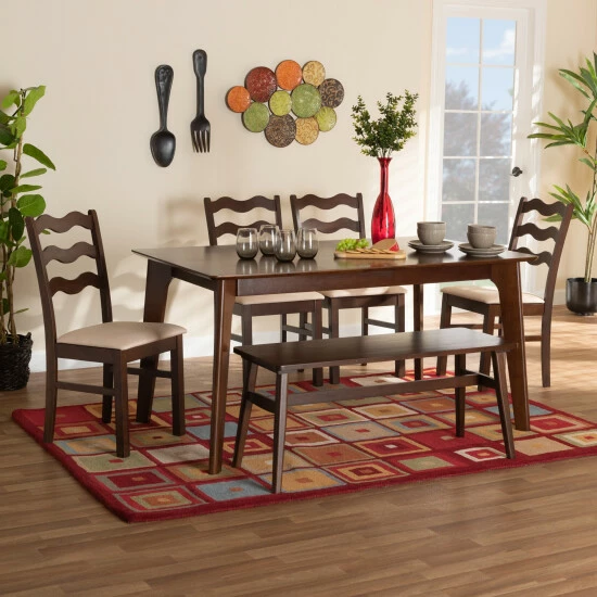 Outlet ๐ Baxton Studio Amara Mid-Century Modern Cream Fabric And Dark Brown Finished Wood Dining Set Cream, Dark Brown โค๏ธ