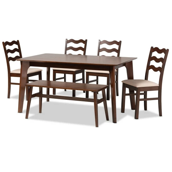 Outlet ๐ Baxton Studio Amara Mid-Century Modern Cream Fabric And Dark Brown Finished Wood Dining Set Cream, Dark Brown โค๏ธ - Image 2